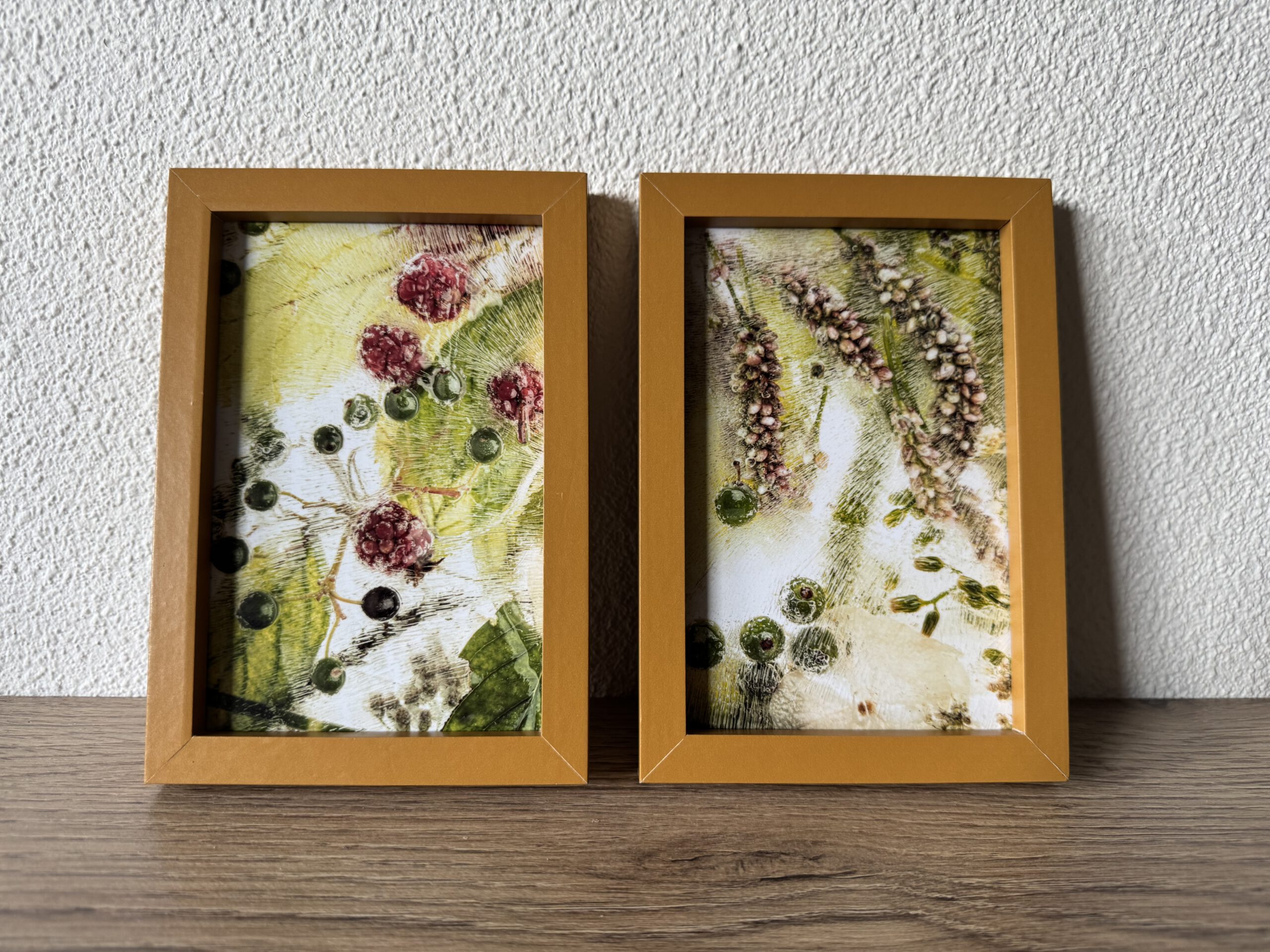 Flower-Crush print in lijst (set van 2) oker-1