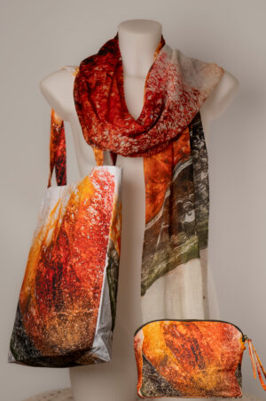 Scarf / Totebag / Cosmetic bag set  Crimson Whisper